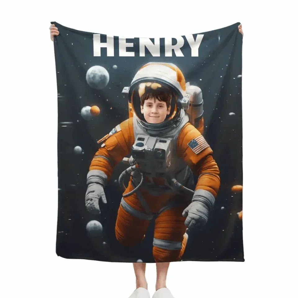 Personalized Astronaut Blanket With Photo, A Planet-Themed Gift For Outer Space Enthusiasts! - Joliny