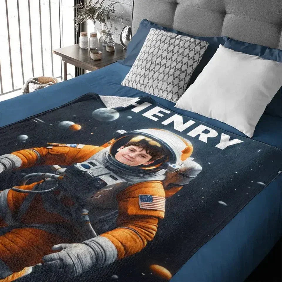 Personalized Astronaut Blanket With Photo, A Planet-Themed Gift For Outer Space Enthusiasts! - Joliny