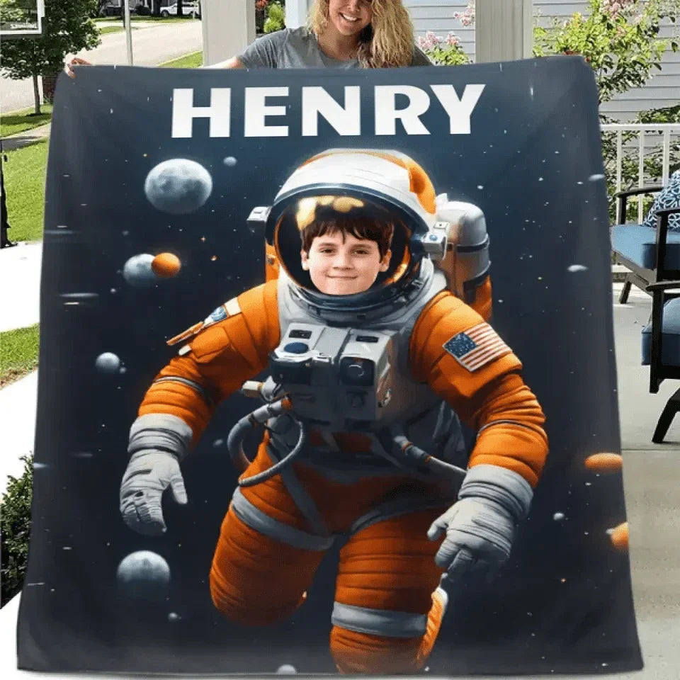 Personalized Astronaut Blanket With Photo, A Planet-Themed Gift For Outer Space Enthusiasts! - Joliny