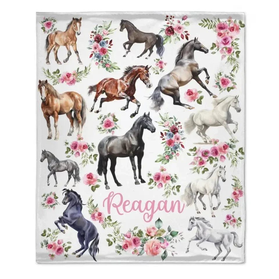 Personalized Baby Blanket - Floral Horse - Customized Name Blanket - Joliny