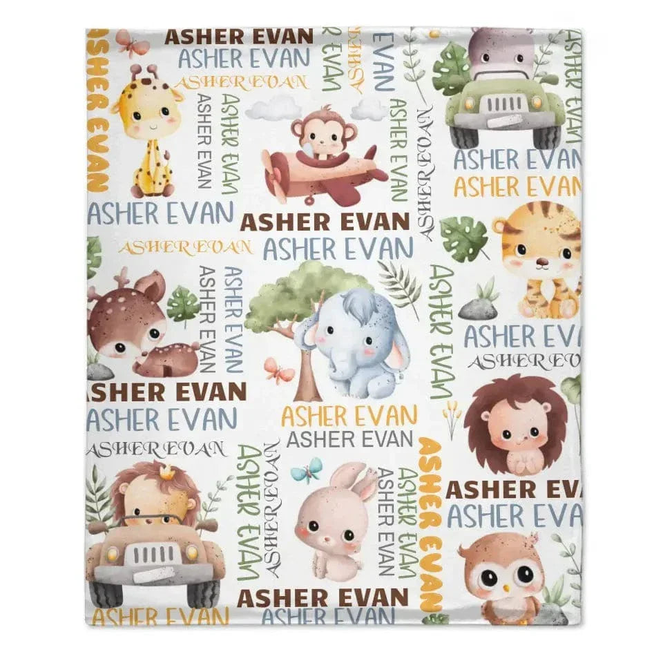 Personalized Baby Blanket for Boys Girls, Custom Name Blanket with Elephant - Joliny