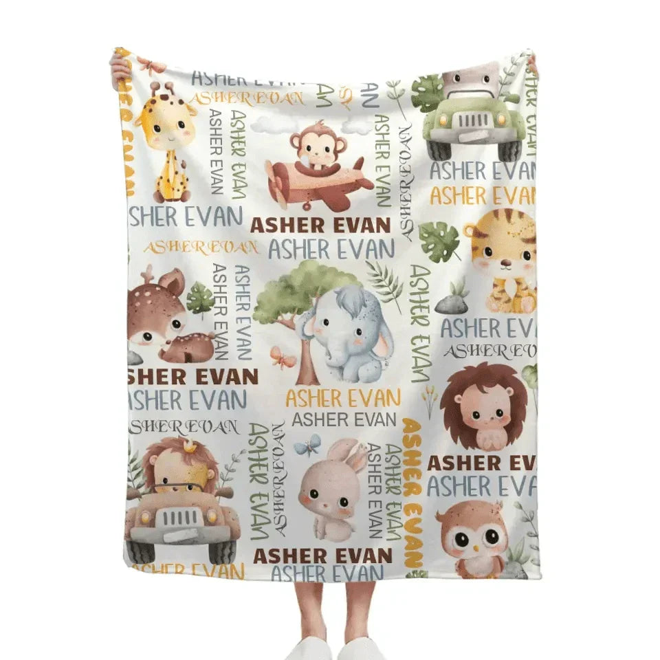 Personalized Baby Blanket for Boys Girls, Custom Name Blanket with Elephant - Joliny
