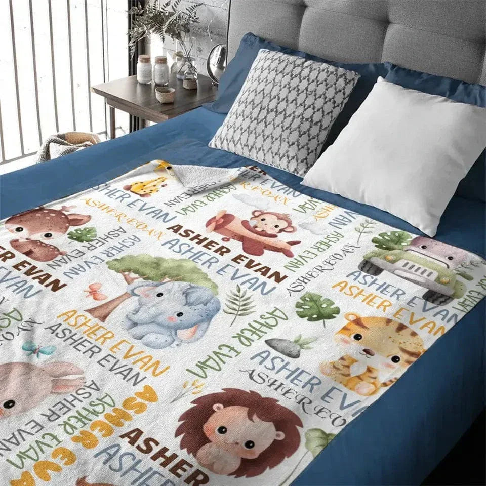Personalized Baby Blanket for Boys Girls, Custom Name Blanket with Elephant - Joliny