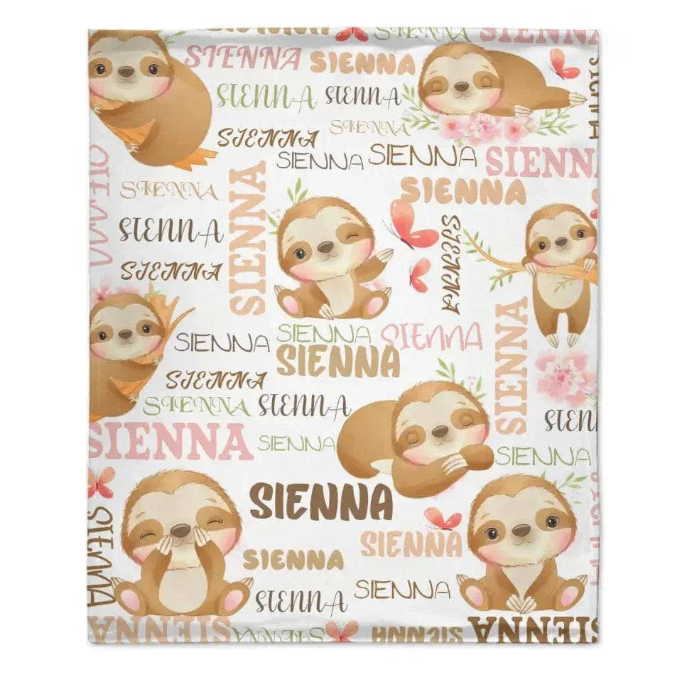 Personalized Baby Blanket for Boys Girls ,Custom Name Blanket with Sloth - Joliny