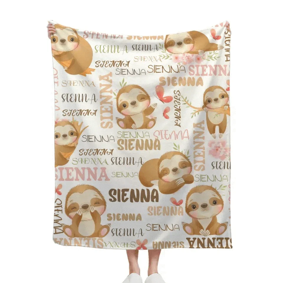 Personalized Baby Blanket for Boys Girls ,Custom Name Blanket with Sloth - Joliny