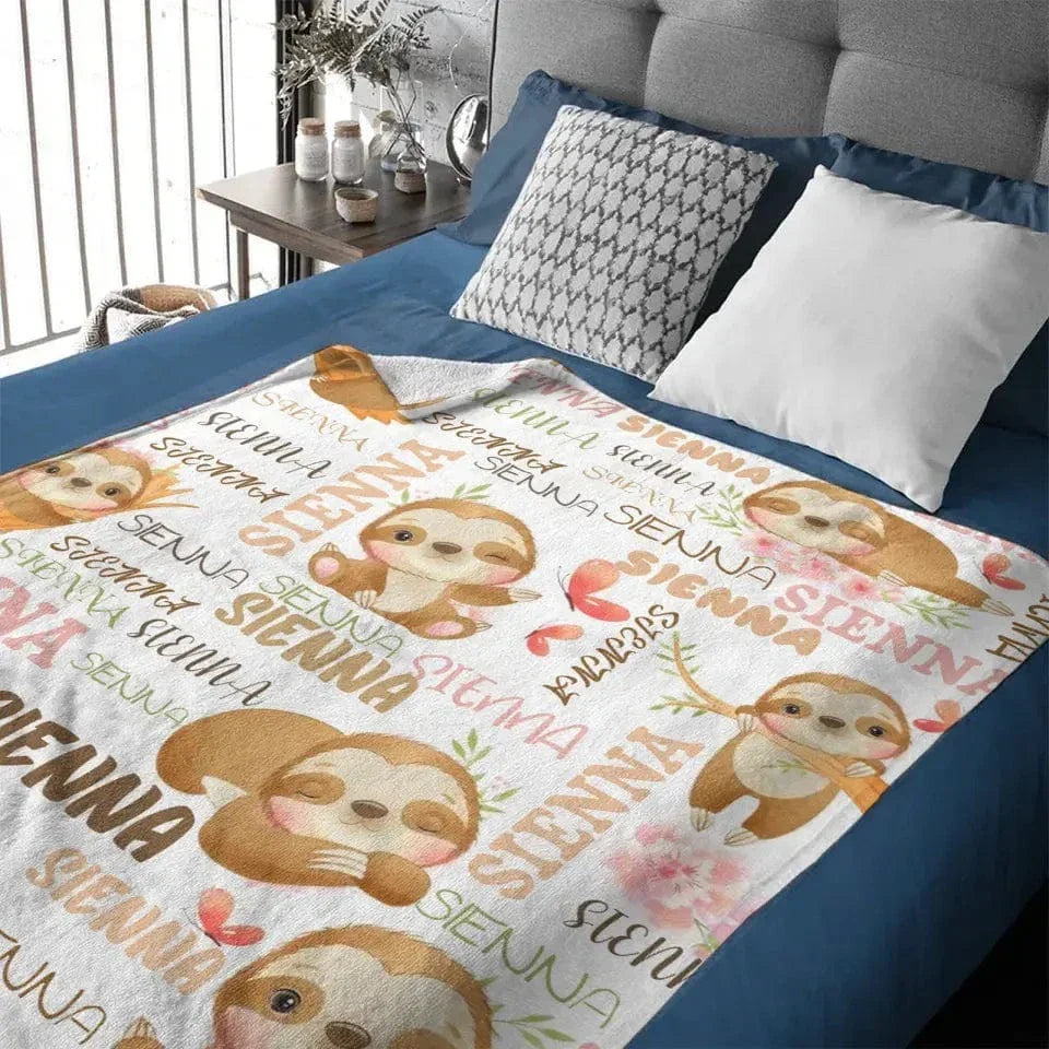 Personalized Baby Blanket for Boys Girls ,Custom Name Blanket with Sloth - Joliny