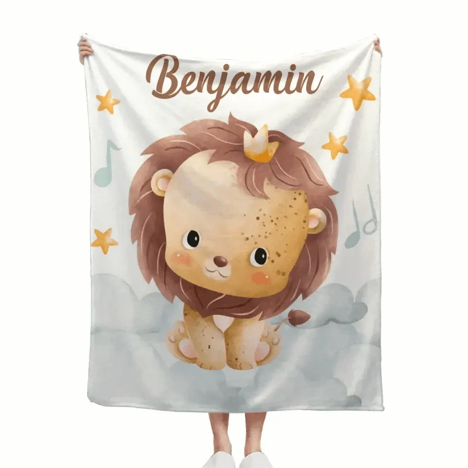 Personalized Baby Blanket for Girls Boys, Lion Custom Baby Blanket with Name - Joliny