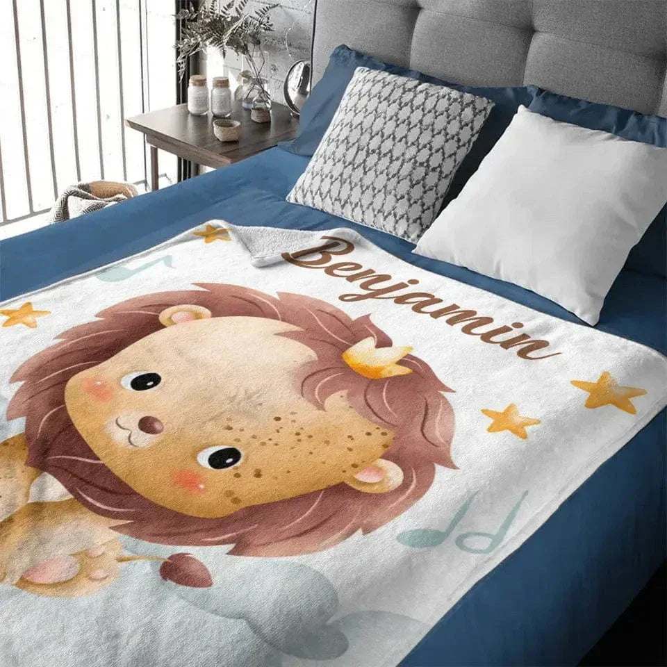 Personalized Baby Blanket for Girls Boys, Lion Custom Baby Blanket with Name - Joliny