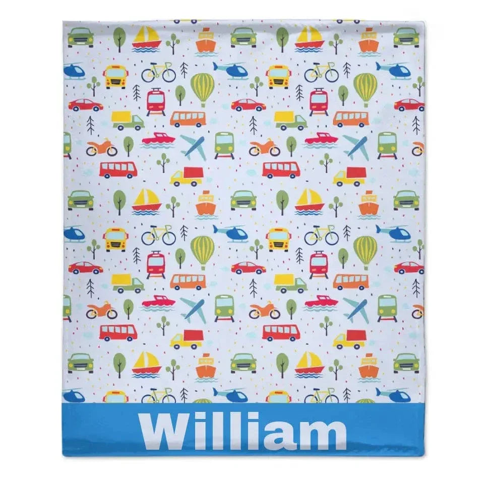 Personalized Baby Blanket with Name for Boys, Car Truck Aircraft Small Picture Blanket for Toddlers - Joliny