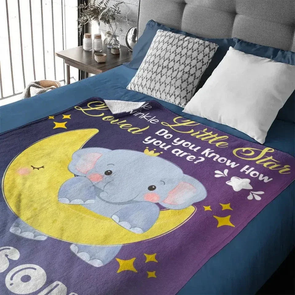 Personalized Baby Blankets for Boys Girls - Twinkle Little Star Baby Elephant On Moon - Joliny
