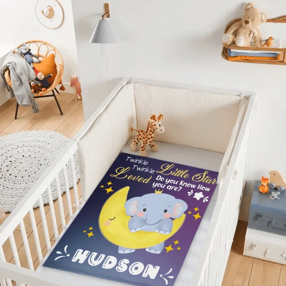 Personalized Baby Blankets for Boys Girls - Twinkle Little Star Baby Elephant On Moon - Joliny