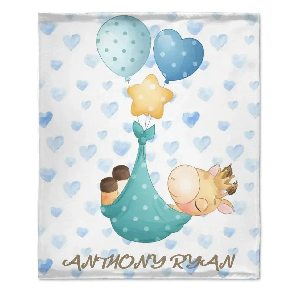 Personalized Baby Blankets with Name,Balloon Giraffe, Baby BoyGirl Gifts - Joliny