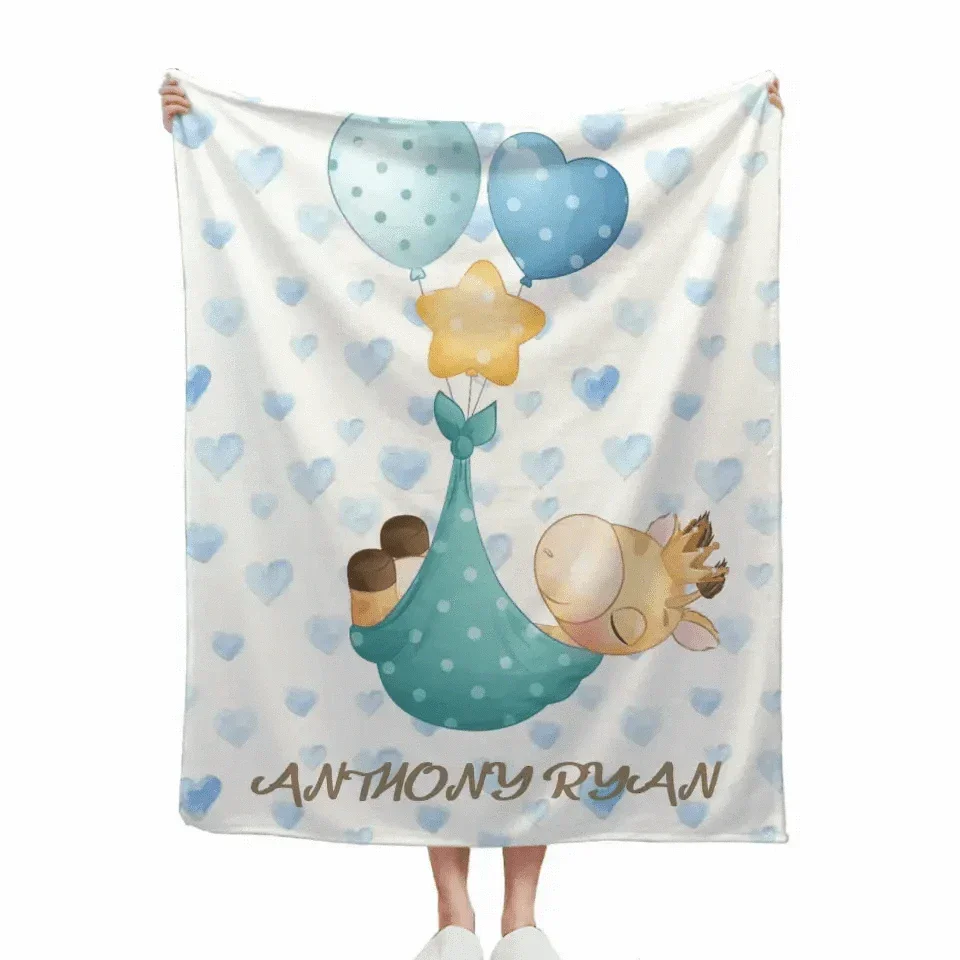 Personalized Baby Blankets with Name,Balloon Giraffe, Baby BoyGirl Gifts - Joliny