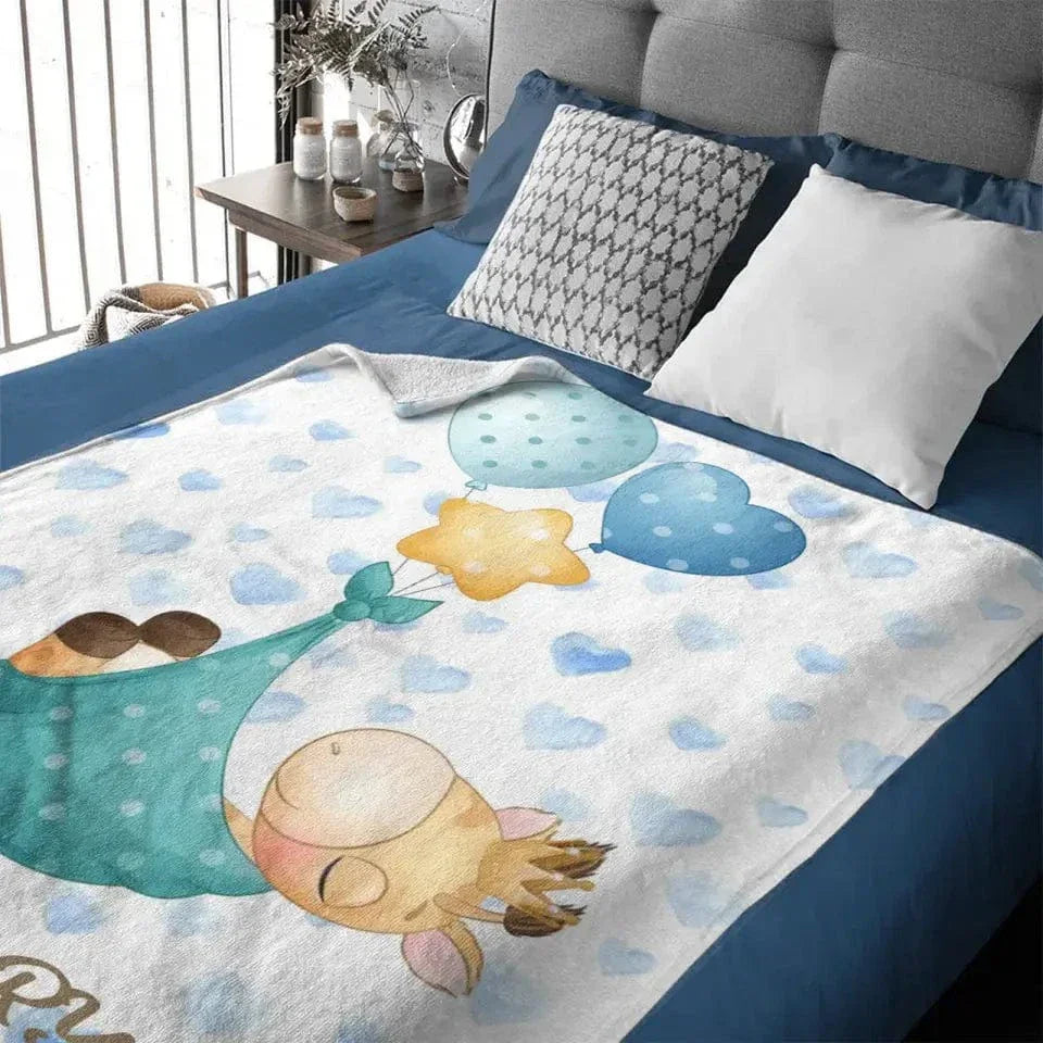 Personalized Baby Blankets with Name,Balloon Giraffe, Baby BoyGirl Gifts - Joliny