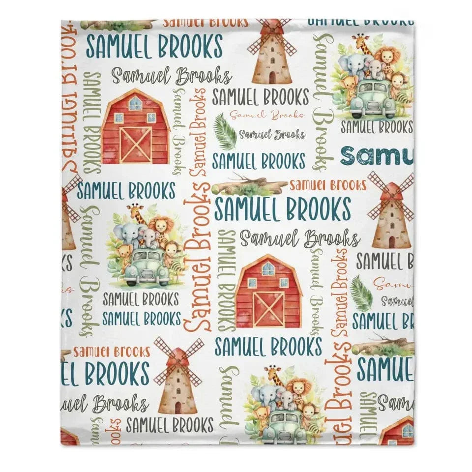 Personalized Baby Boy Safari Theme Swaddle Name Blanket - Joliny