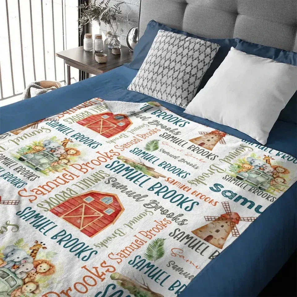 Personalized Baby Boy Safari Theme Swaddle Name Blanket - Joliny