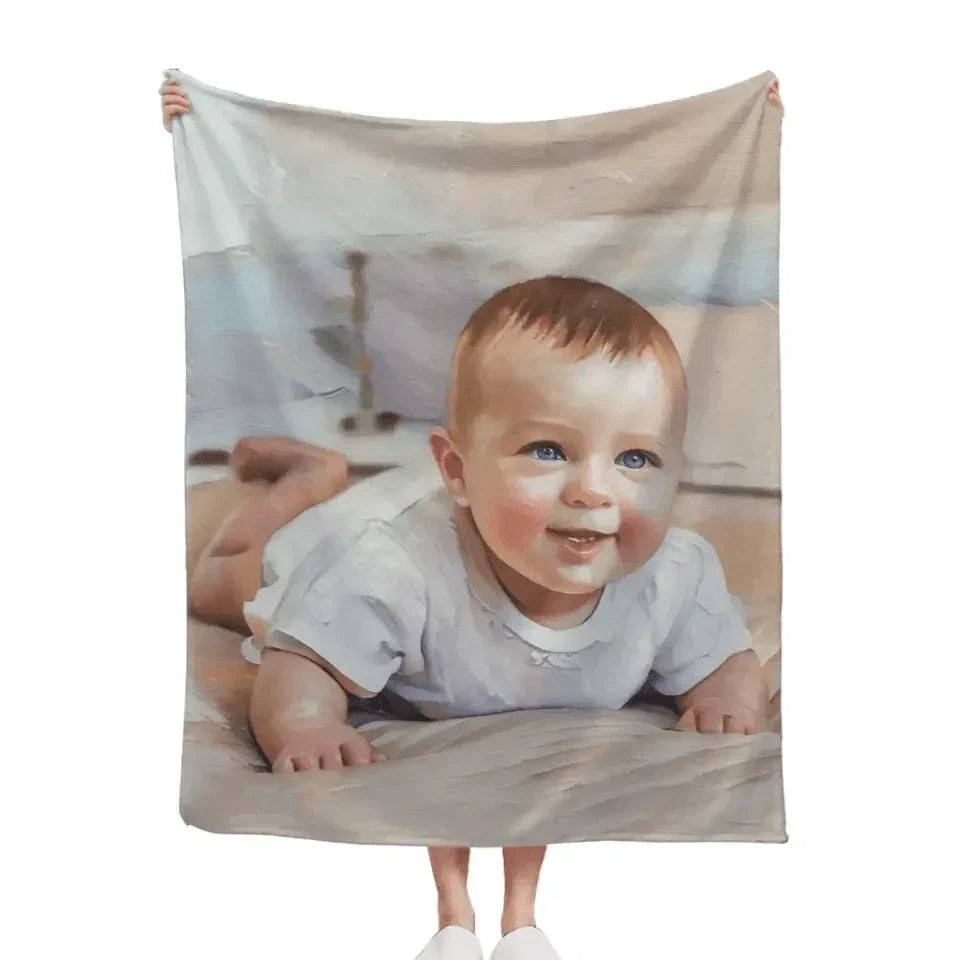 Personalized Baby Commemorative Cute Moment Oil Painting Blanket - Upload Photo To Convert Oil Painting Effect - Joliny