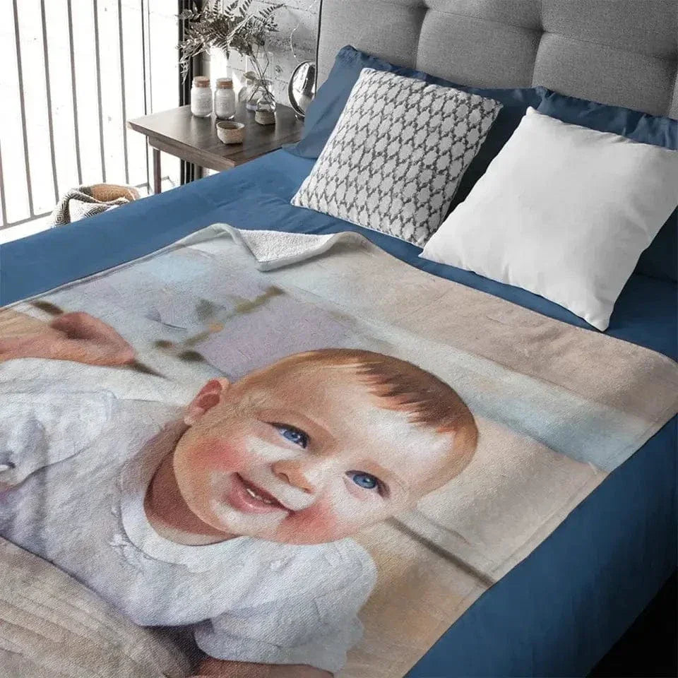 Personalized Baby Commemorative Cute Moment Oil Painting Blanket - Upload Photo To Convert Oil Painting Effect - Joliny
