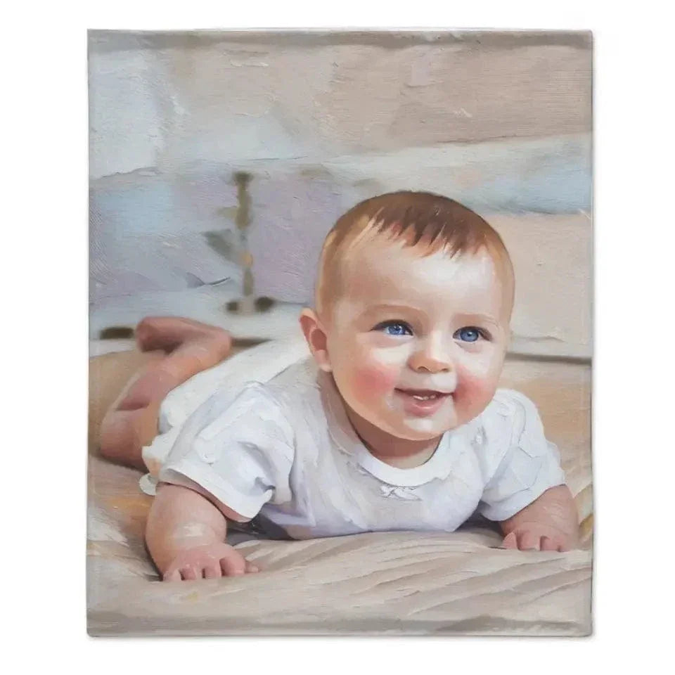 Personalized Baby Commemorative Cute Moment Oil Painting Blanket - Upload Photo To Convert Oil Painting Effect - Joliny