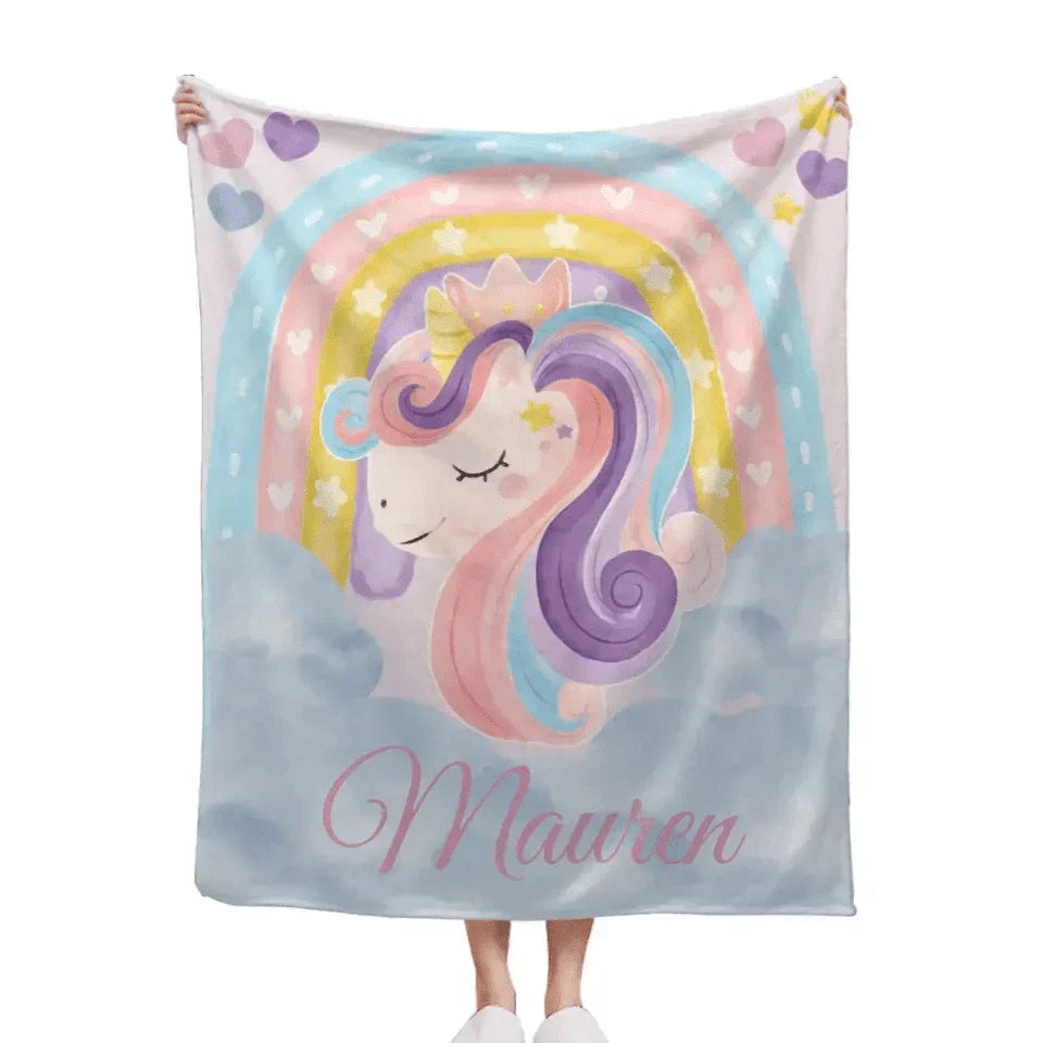 Personalized Baby Name Blanket With Rainbow Unicorn - Gift For Granddaughter - Joliny