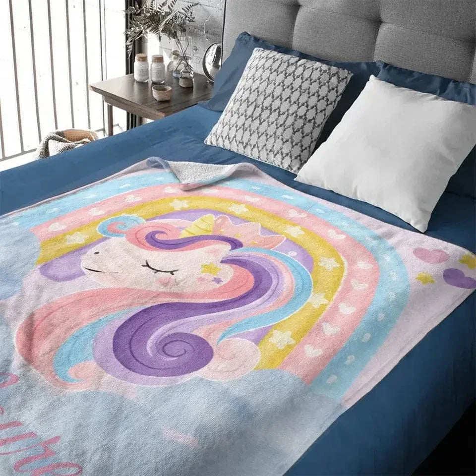 Personalized Baby Name Blanket With Rainbow Unicorn - Gift For Granddaughter - Joliny