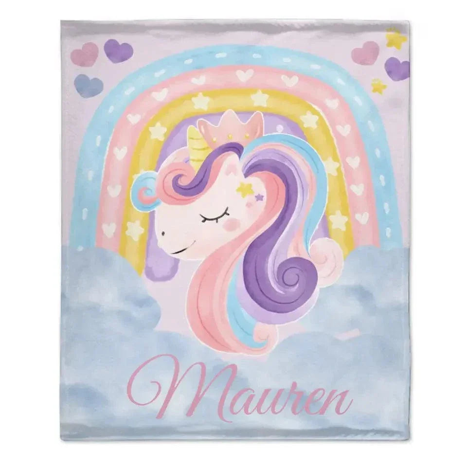 Personalized Baby Name Blanket With Rainbow Unicorn - Gift For Granddaughter - Joliny