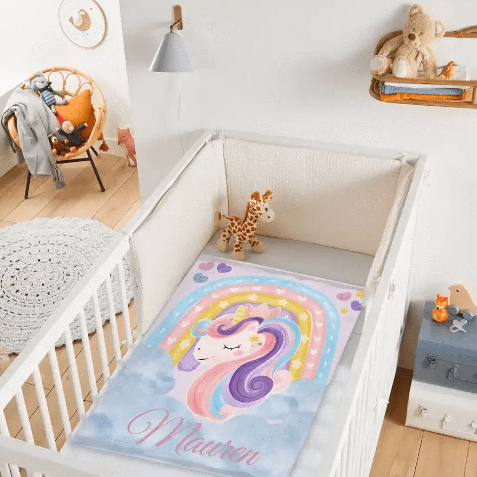 Personalized Baby Name Blanket With Rainbow Unicorn - Gift For Granddaughter - Joliny