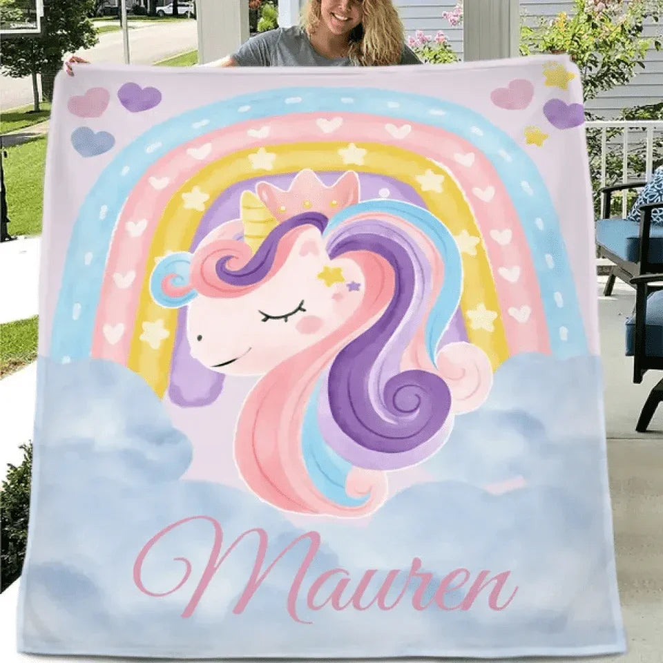 Personalized Baby Name Blanket With Rainbow Unicorn - Gift For Granddaughter - Joliny