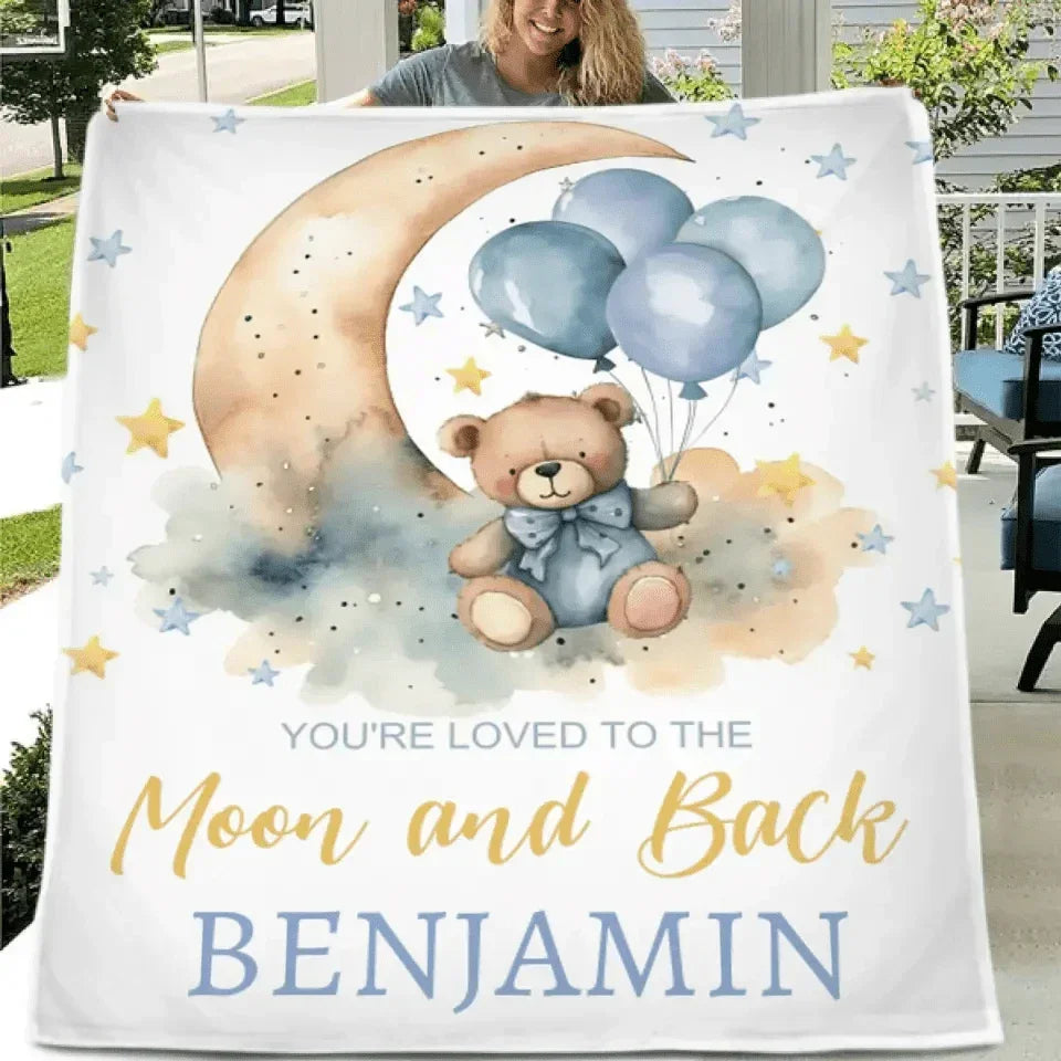 Personalized Bear Balloon Blanket, Custom Name - Joliny