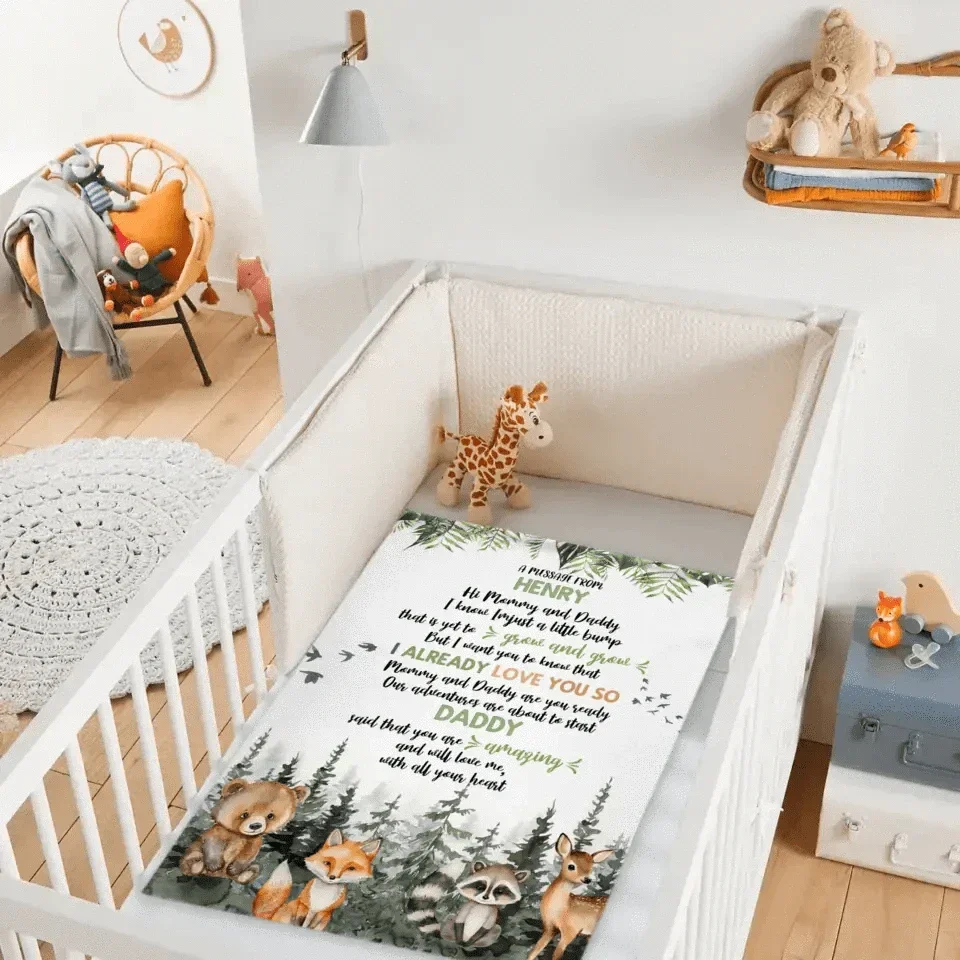 Personalized Bear Raccoon Fox Deer Four Animals Woodland Theme Gift Blanket- Mommy And Daddy - Joliny