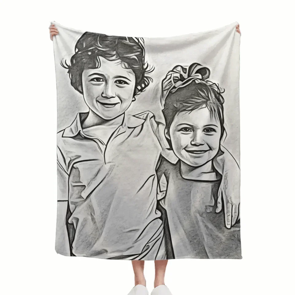 Personalized Best Friend Memorial Sketch Picture Blanket - Joliny