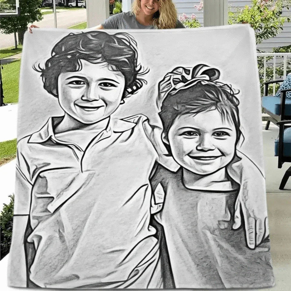 Personalized Best Friend Memorial Sketch Picture Blanket - Joliny