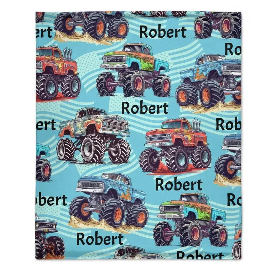 Personalized Big Gear Wheels Truck Car Blanket with Name for Boy Girl - Joliny