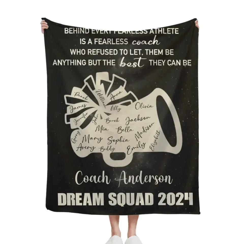 Personalized Big Speaker Cheerleading Team Blanket, Customized Team Coach Name - Joliny