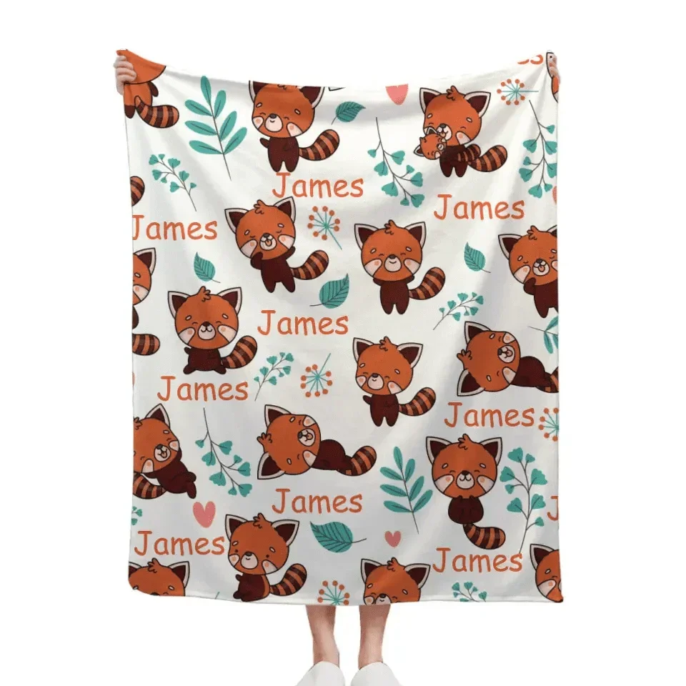 Personalized Blanket with Red Panda Custom Baby Name Blanket for Girl Boy - Joliny