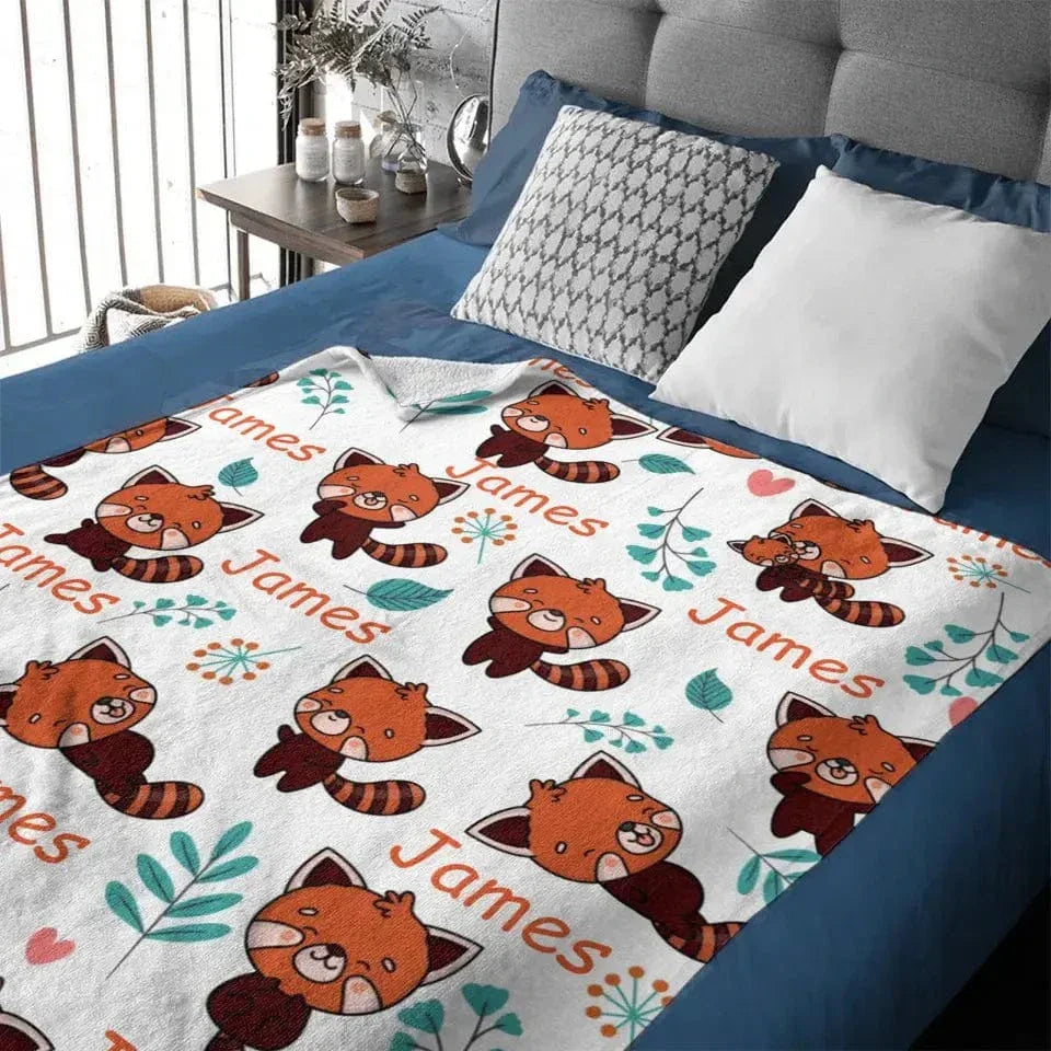 Personalized Blanket with Red Panda Custom Baby Name Blanket for Girl Boy - Joliny