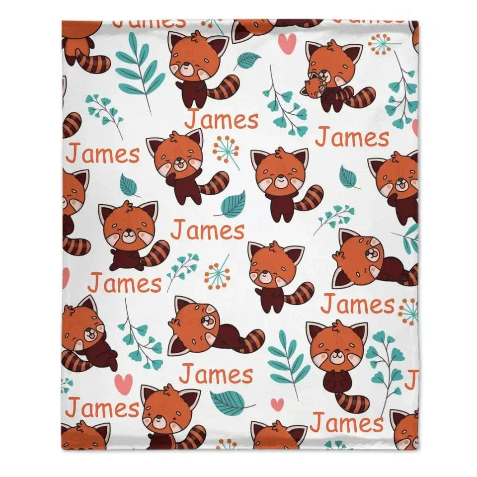 Personalized Blanket with Red Panda Custom Baby Name Blanket for Girl Boy - Joliny