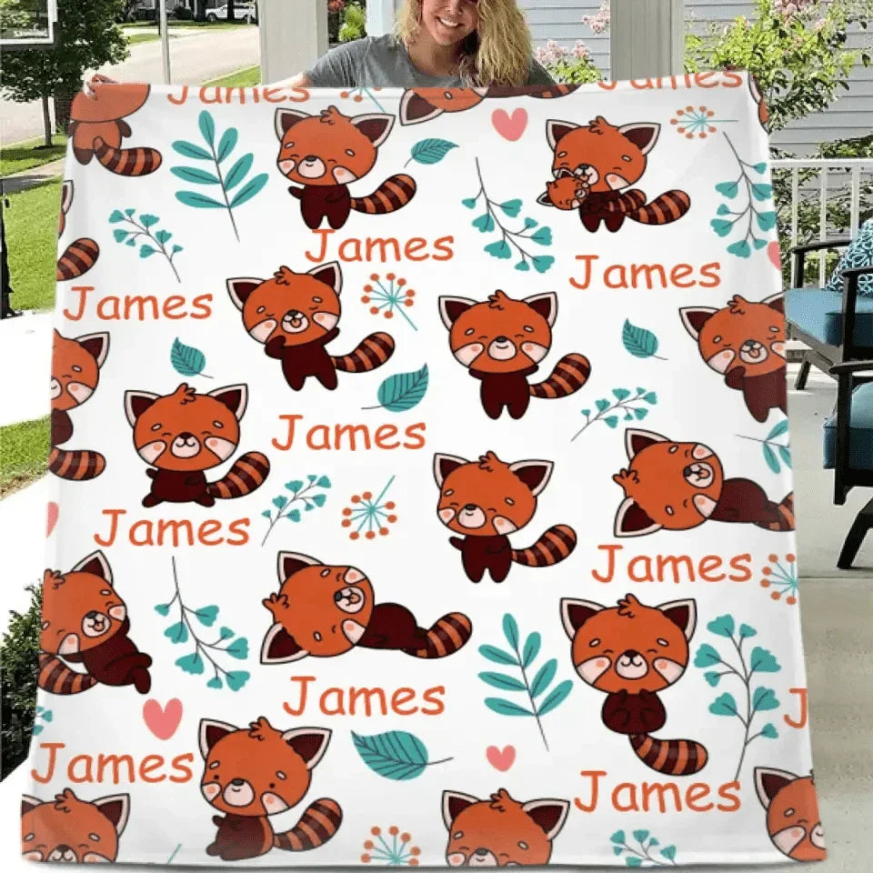 Personalized Blanket with Red Panda Custom Baby Name Blanket for Girl Boy - Joliny