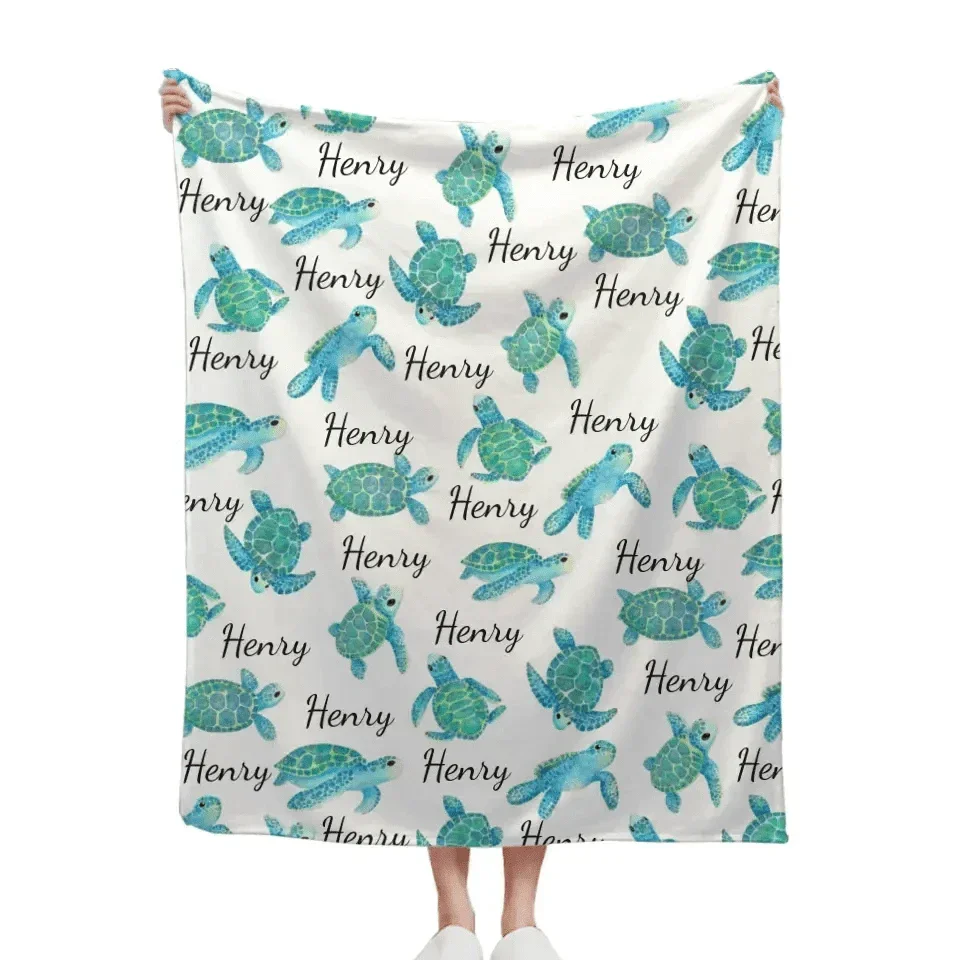 Personalized Blanket with Turtle, Custom Baby Name Blanket for Girl Boy - Joliny
