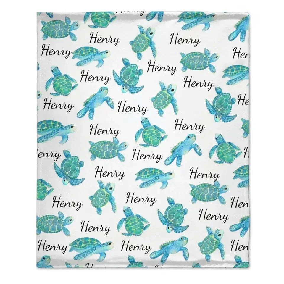 Personalized Blanket with Turtle, Custom Baby Name Blanket for Girl Boy - Joliny