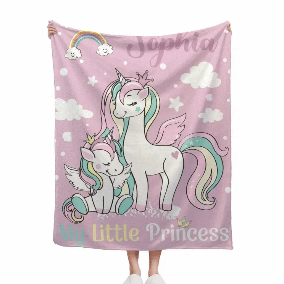 Personalized Blanket with Unicorn Pattern for Kids - My Little Princess - Joliny