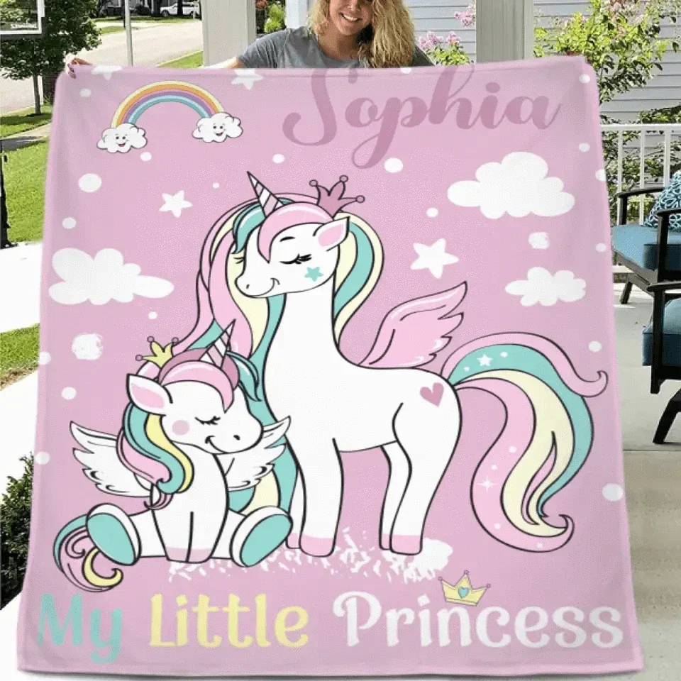 Personalized Blanket with Unicorn Pattern for Kids - My Little Princess - Joliny