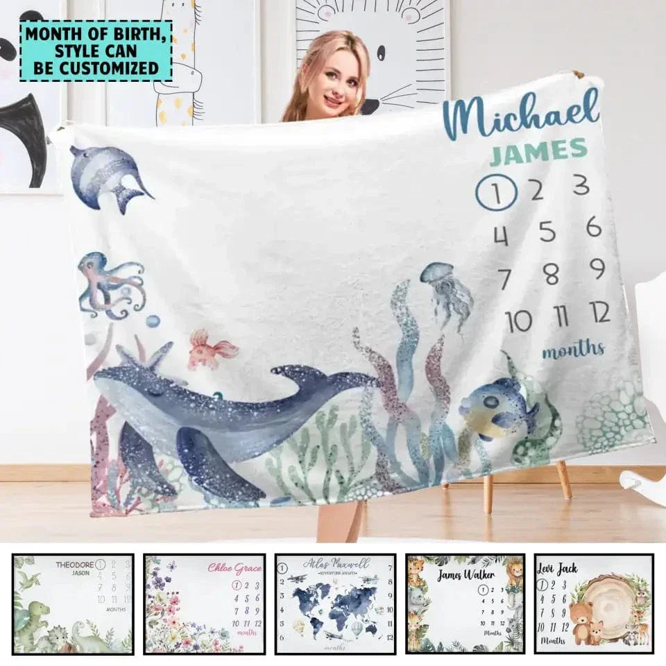 Personalized Blankets Customized Baby Blankets with Baby's Birth Month and Name - Joliny