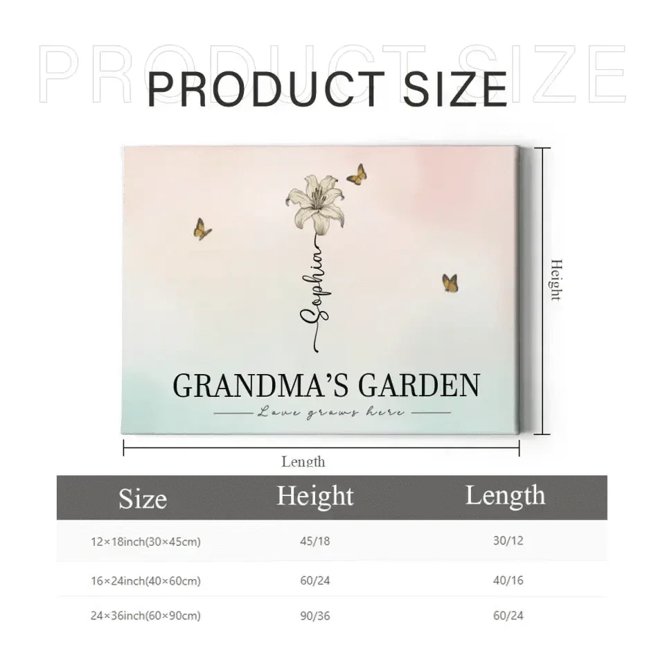 Personalized Canvas Wall Art - Grandma‘s Garden Love Grows Here, Beautiful Birth Month Flower Gift For Grandma Mom - Joliny