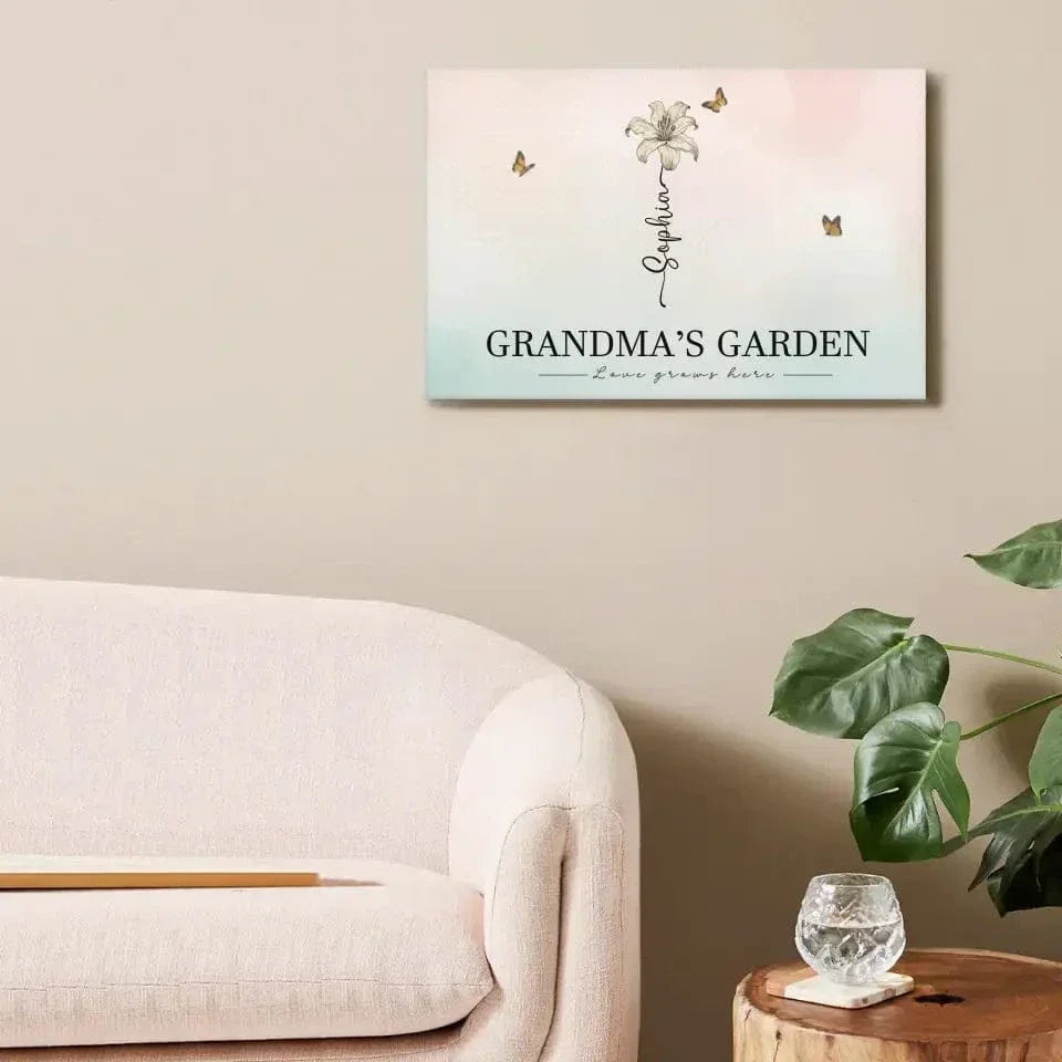 Personalized Canvas Wall Art - Grandma‘s Garden Love Grows Here, Beautiful Birth Month Flower Gift For Grandma Mom - Joliny