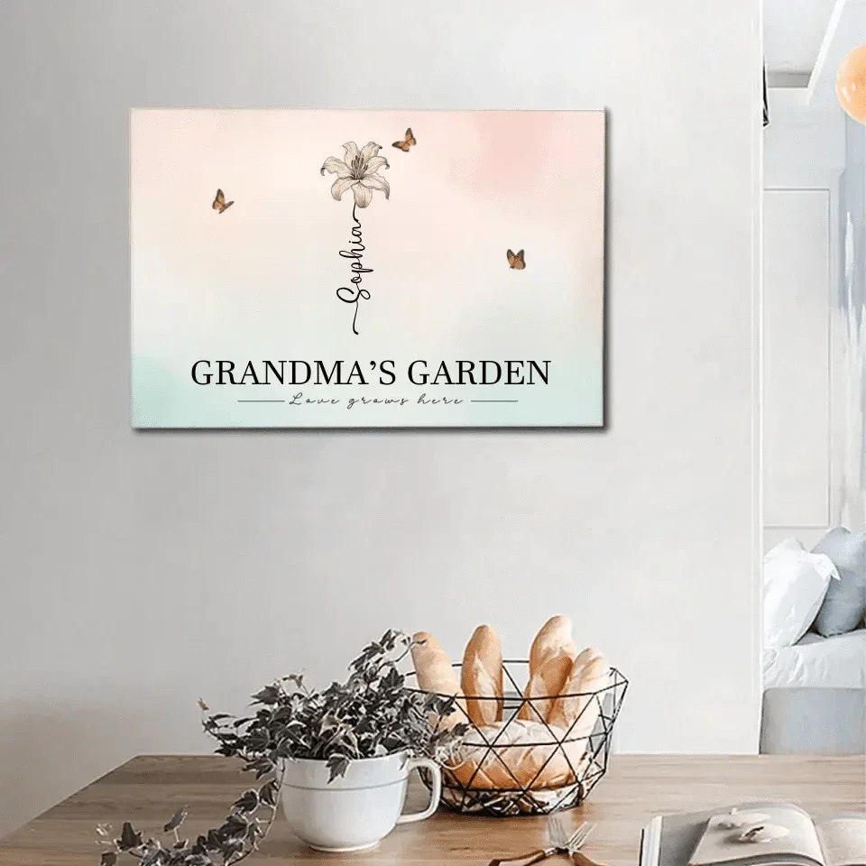 Personalized Canvas Wall Art - Grandma‘s Garden Love Grows Here, Beautiful Birth Month Flower Gift For Grandma Mom - Joliny
