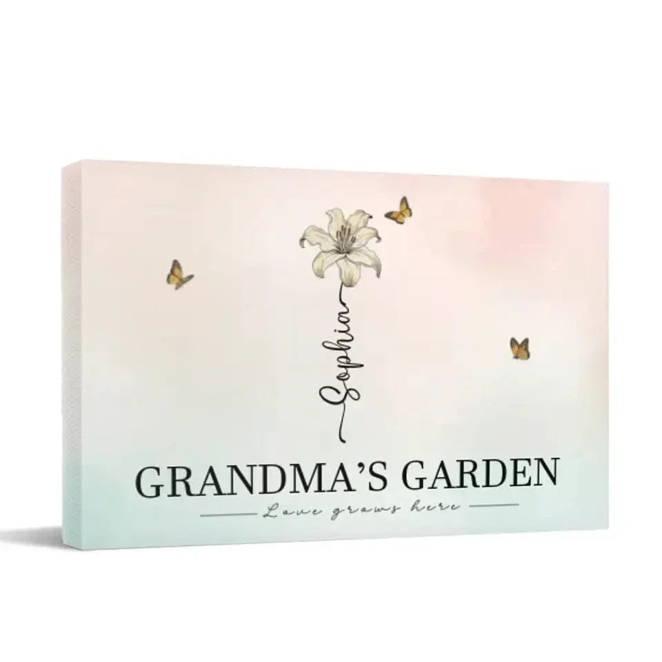 Personalized Canvas Wall Art - Grandma‘s Garden Love Grows Here, Beautiful Birth Month Flower Gift For Grandma Mom - Joliny