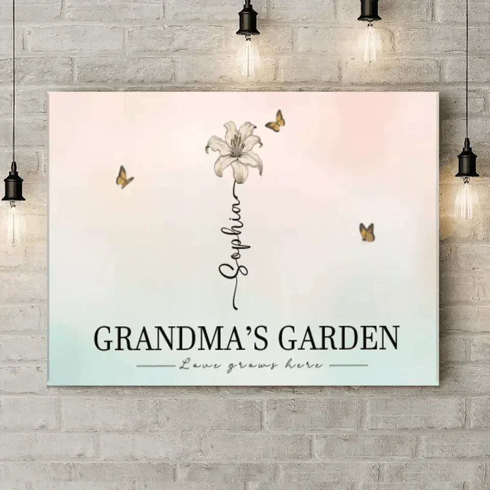 Personalized Canvas Wall Art - Grandma‘s Garden Love Grows Here, Beautiful Birth Month Flower Gift For Grandma Mom - Joliny