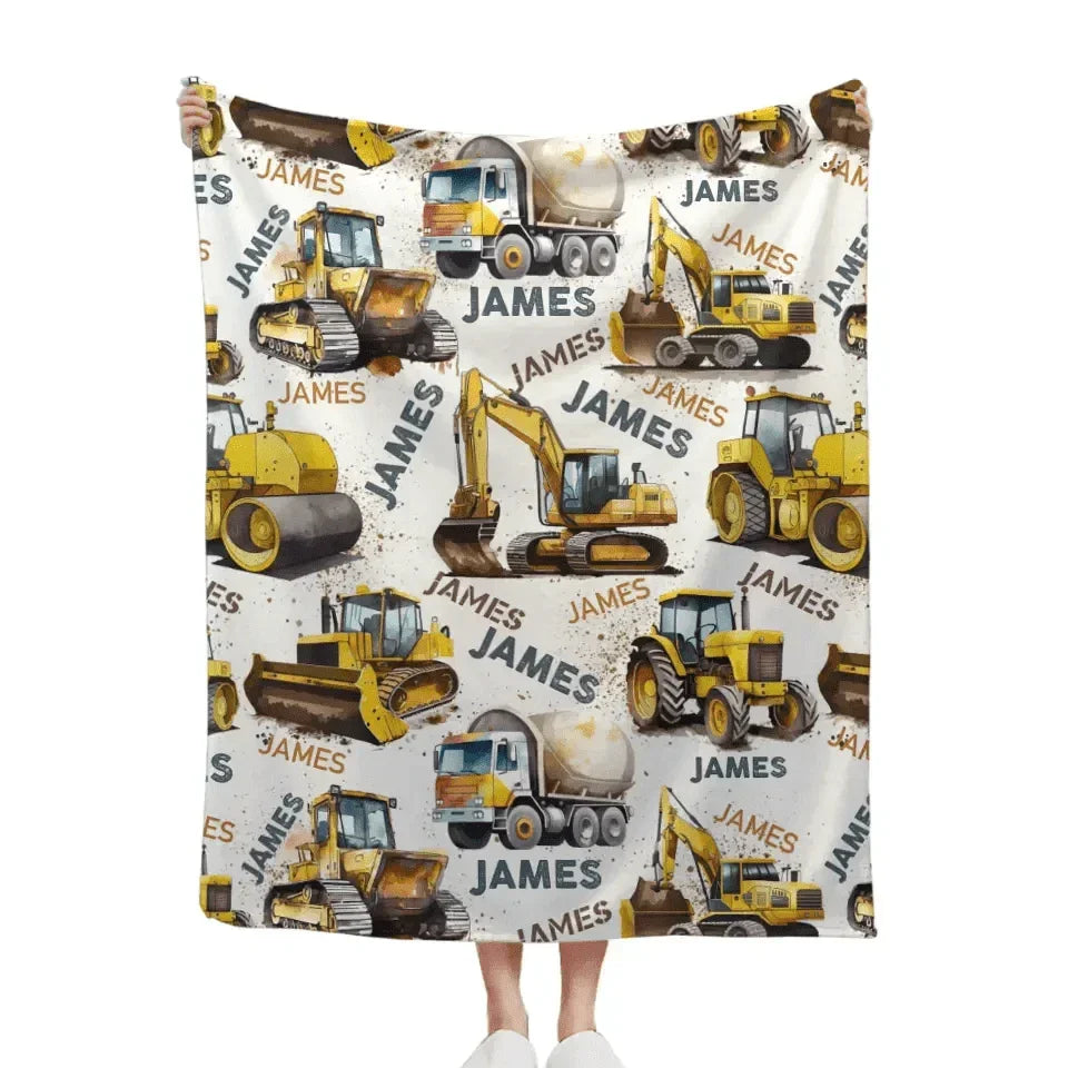 Personalized Construction Truck Blanket, Custom Kids Blanket With Name - Joliny