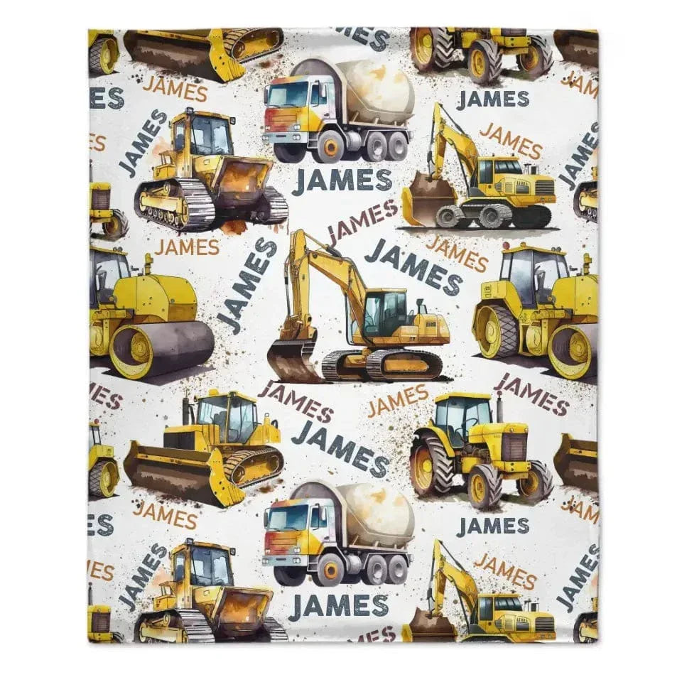 Personalized Construction Truck Blanket, Custom Kids Blanket With Name - Joliny